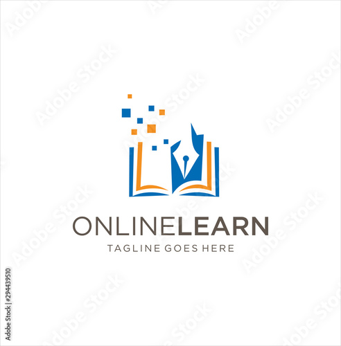 Digital school book online education logo. Digital open book Logo. E-book or e-reader soft Logo icon Creativity. Online Education Logo Design Vector Stock Illustration
