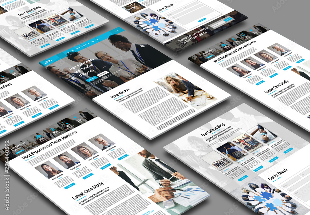 Business Website Layout with Blue Accents Stock Template | Adobe Stock
