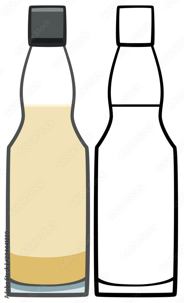 Bottle of sherry in colored and line versions Bottle of sherry in colored and line versions
