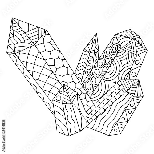 Crystals coloring page contour vector illustration for adults and children