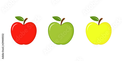 Apples icon red, green and yellow. Vector illustration isolated on white background.