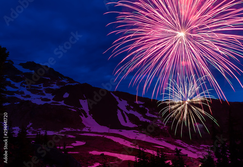 Fireworks celebration on Whistler Mountain the summer time for Canada Day