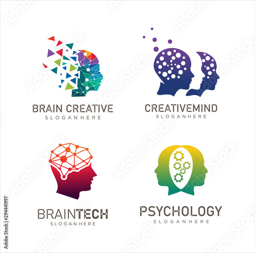 Set of Head Tech logo, Pixel Head logo concept vector, Robotic Technology Logo template designs illustration