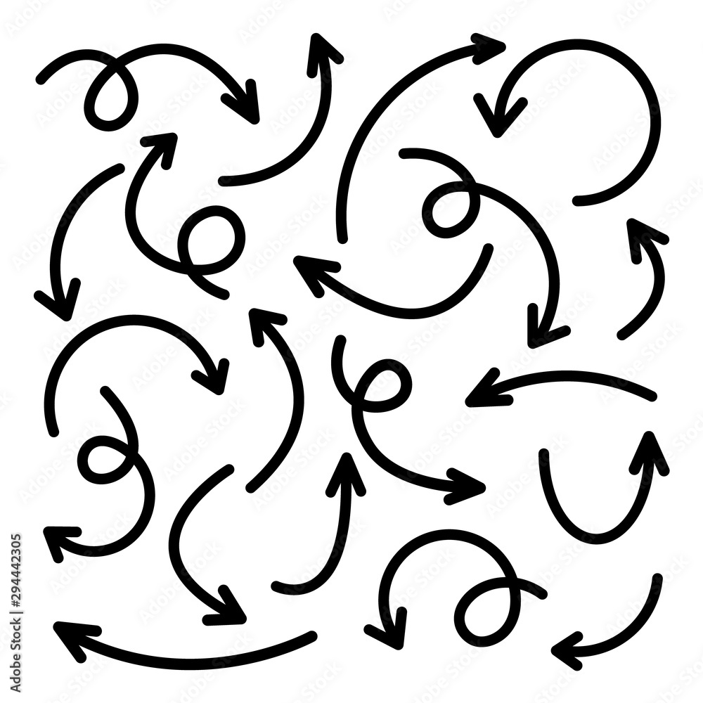 Black Hand Drawn Arrows Set on White Background. Arrow, Cursor Icon. Vector Pointers Collection. Back, Next Web Page Sign. Black Hand Drawn Arrows Set on White Background. Arrow, Cursor Icon. Vector Pointers Collection. Back, Next Web Page Sign.