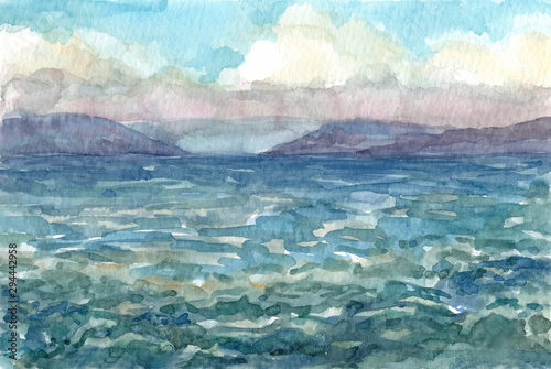 Watercolor painting of the seascape in Croatia