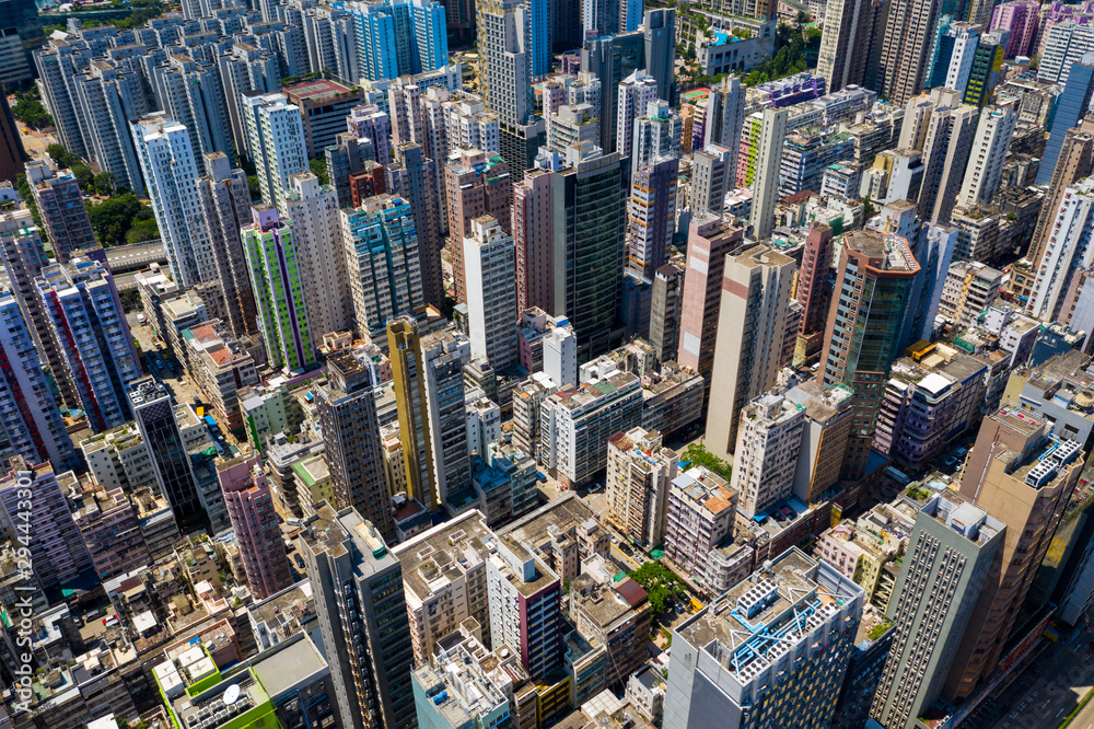 Naklejka premium Top view of Hong Kong city