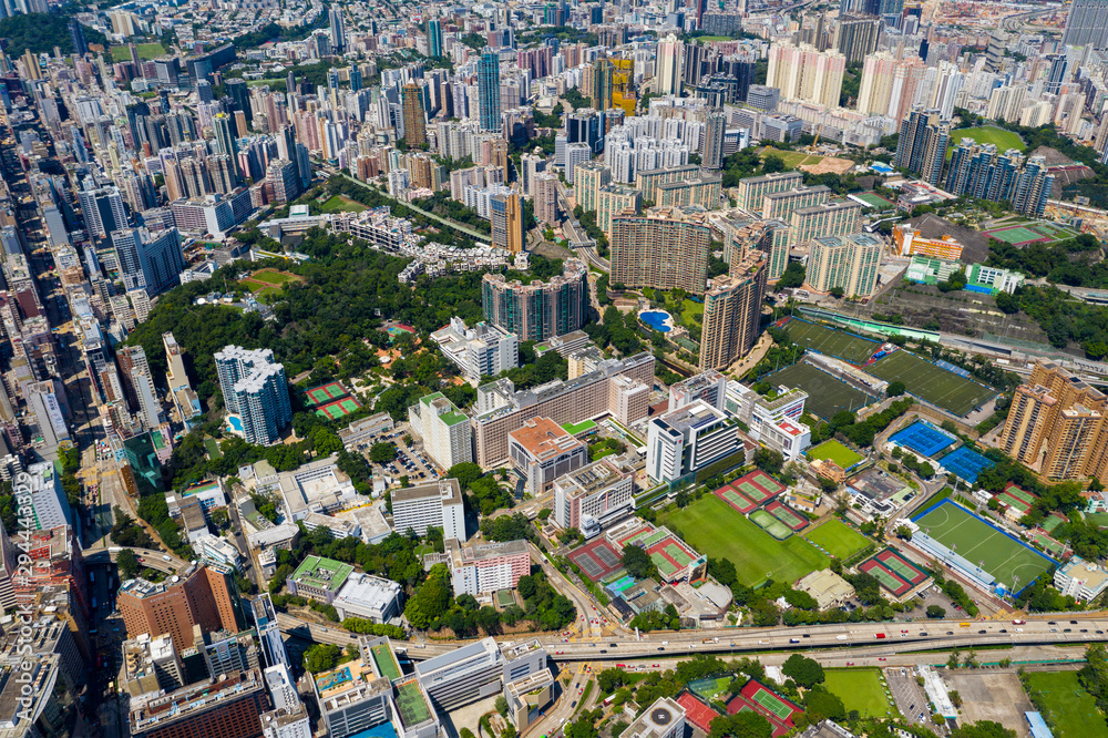 Naklejka premium Top view of Hong Kong city