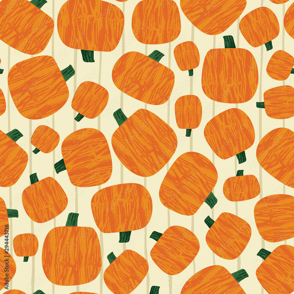 Obraz premium Textured pumpkin pattern vector seamless background design print.