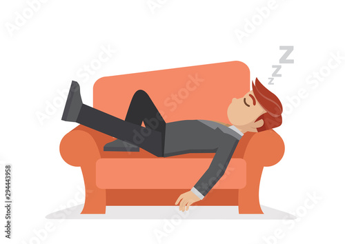 Cartoon character,businessman taking a nap on sofa.