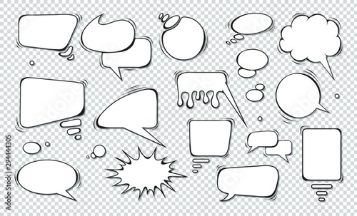 Comic speech bubbles. Set of speech bubbles. Empty Dialog Clouds. Illustration for Comics Book, Social Media Banners, Promotional Material. Blank empty speech bubbles for infographics. Vector graphics