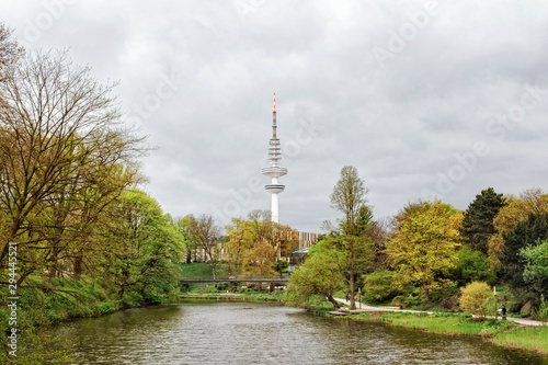 April in Hamburg, park and TV tower, Germany