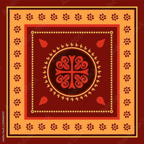 Georgian traditional ornaments. Vector Ornament With Caucasian Motifs. Persian colored carpet.Vector, Illustration.  Rich ornament for fabric design, handmade, interior decoratio