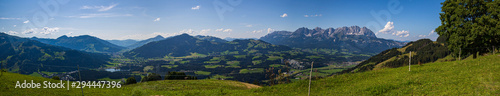 High resolution stitched panorama of a beautiful alpine view with the Wilder Kaiser mountains at the famous Kitzbüheler Horn, Kitzbühel, Tyrol, Austria