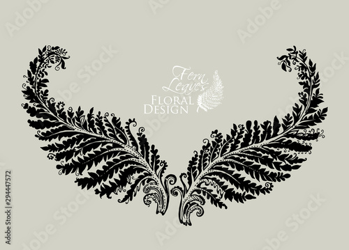Hand drawn fairytale fern leaf plant. Symmetrically arranged two leaves of fern like wings. Vector illustration of a beautiful decor of nature element.