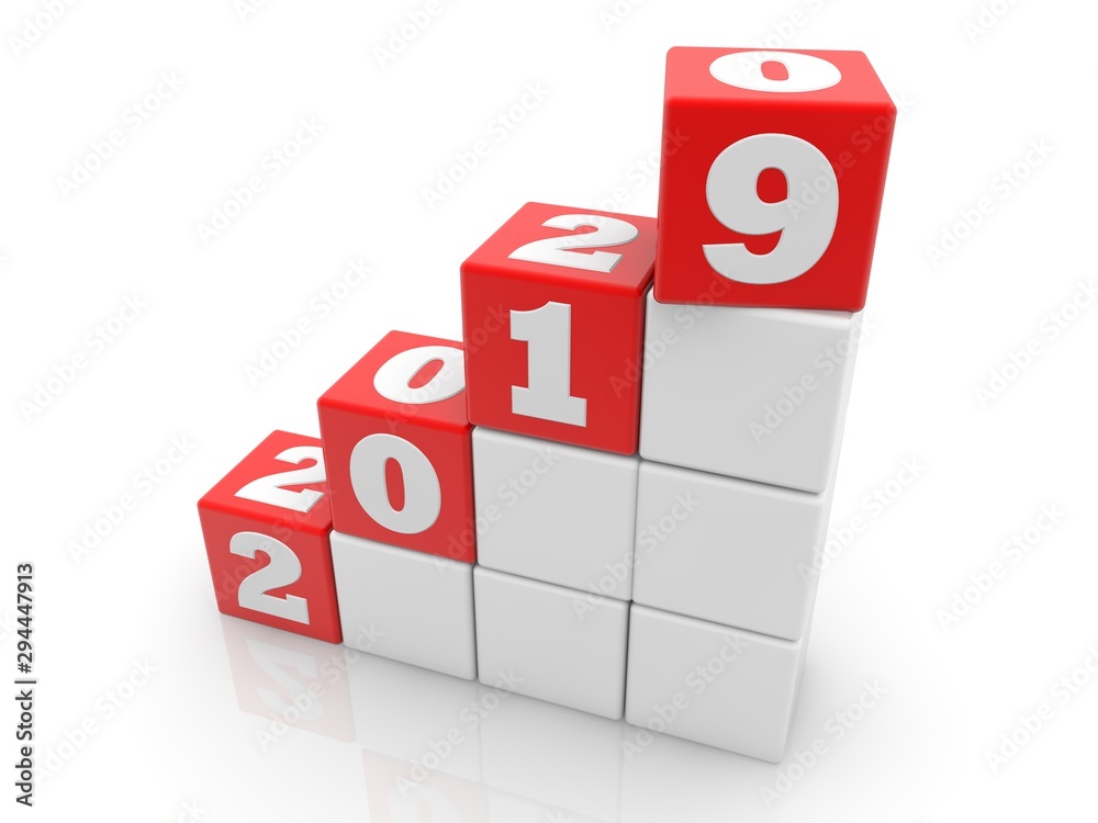 Toy cubes in red with happy new 2020 concept in white background Toy cubes in red with happy new 2020 concept in white background