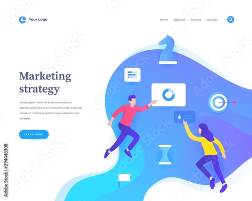 Marketing strategy concept, workflow flying or levitation people and interaction with graph.