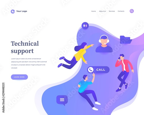 Technical support concept, flying or levitation people and interaction with consultant.