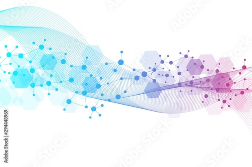 Modern futuristic background of the scientific hexagonal pattern. Virtual abstract background with particle, molecule structure for medical, technology, chemistry, science. Social network vector