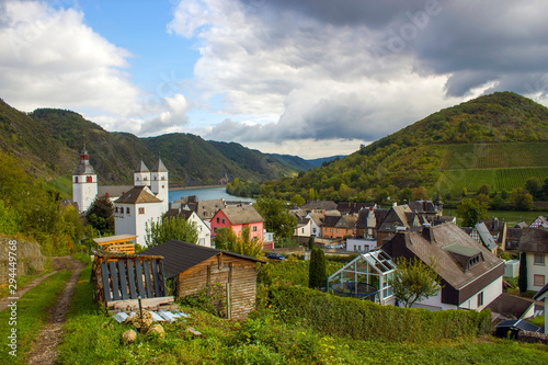 View of Treis-Karden town with the Moselle river in Germany photo