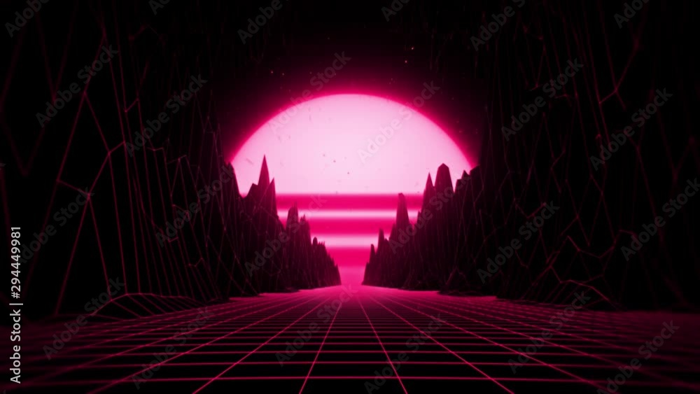 3D Reddish Pink Neon Retro Synthwave VJ Loop Motion Background