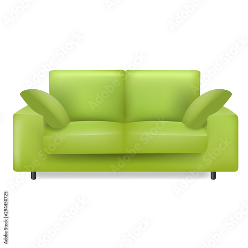 Green Sofa And Pillows Isolated White Background © iadams