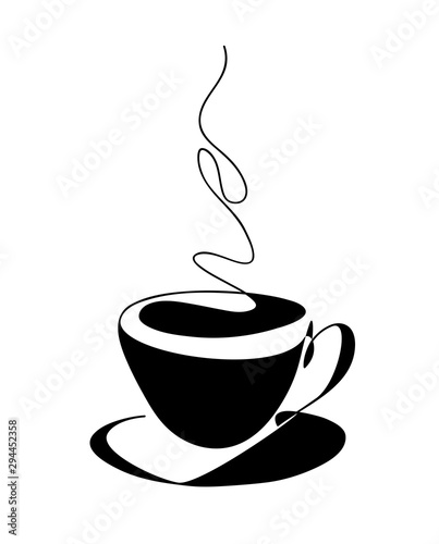 Cup cup of coffee continuous line art hand drawing. Coffee house logo. Outline style drawn sketch vector illustration.