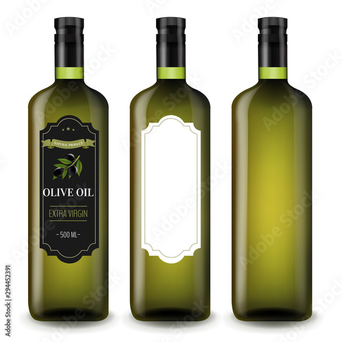 Olive OilIn Glass Bottles White Background photo