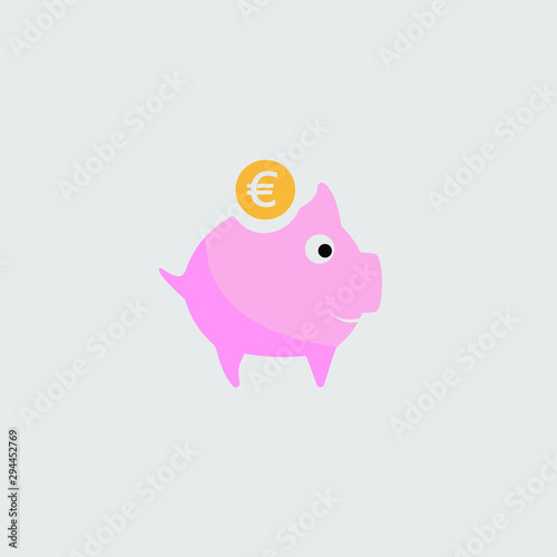 Standart piggy bank with coins. Isolated on grey background. Great for web, icon or your logo. Vector illustration with simply flat design