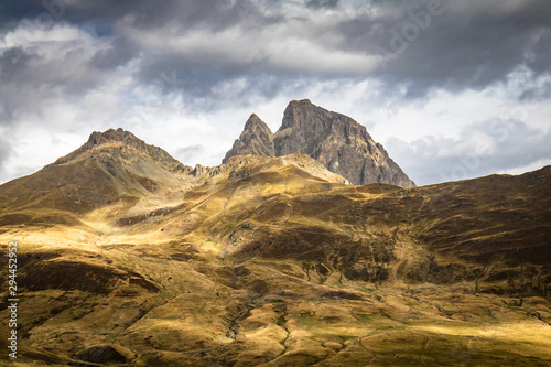 pic du midi mountain portrait, view from pourtalet mountain pass in pyrenees, spain and france photo