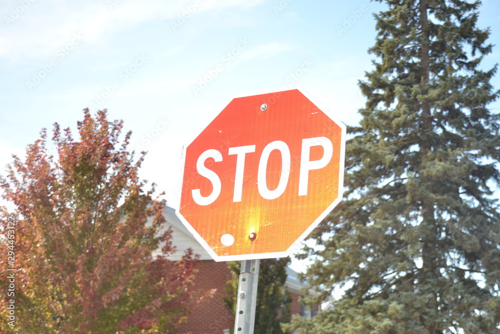 stop sign on the road fall 