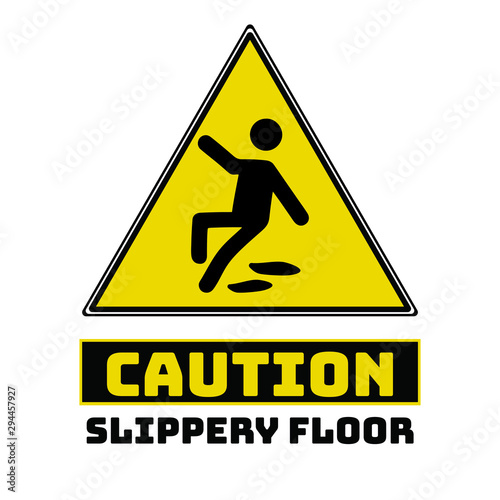 Danger slippery floor Black,yellow Triangle Hazard warning and attention road sign. With symbol . Isolated on white background. Caution or accident prevention, beware notification, vector illustration