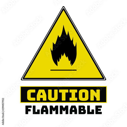 Danger flammable Black and yellow Triangle Hazard warning and attention road sign. With symbol . Isolated on white background. Caution or accident prevention, beware notification, vector illustration