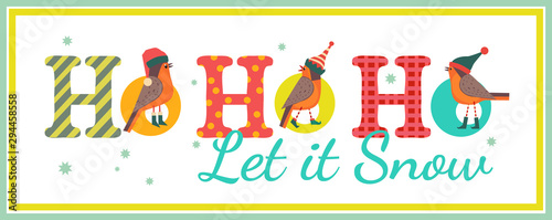 Hand drawn cute birds Christmas flat color vector