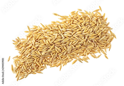 Pile of oat grains isolated on a white background