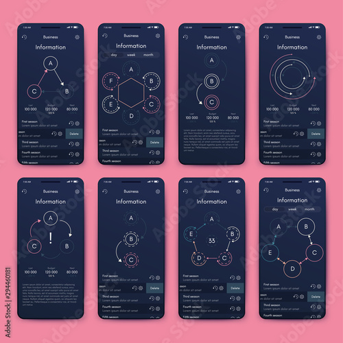 Different UI, UX, GUI screens and flat web icons for mobile apps