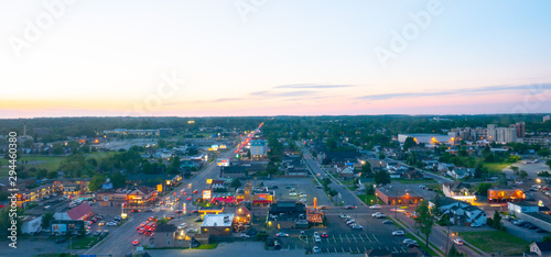 The aerial view of Niagara City in Canada at sun set