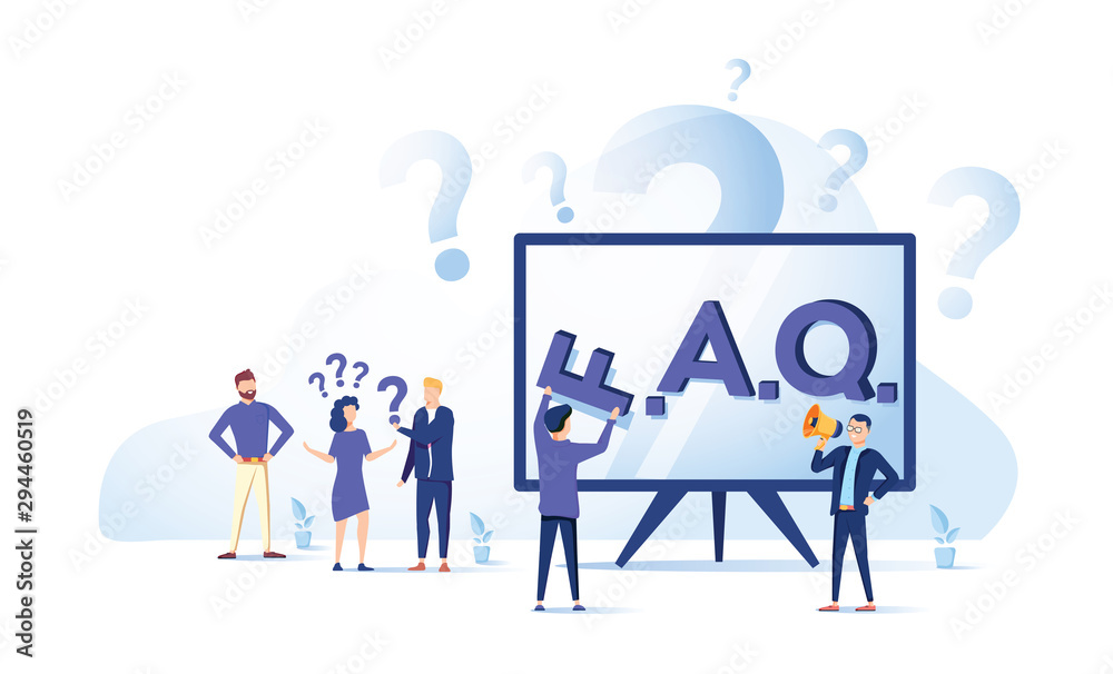 FAQ. People frequently asked questions around question marks. Vector illustration for web banner, print, infographics. FAQ. People frequently asked questions around question marks. Vector illustration for web banner, print, infographics.