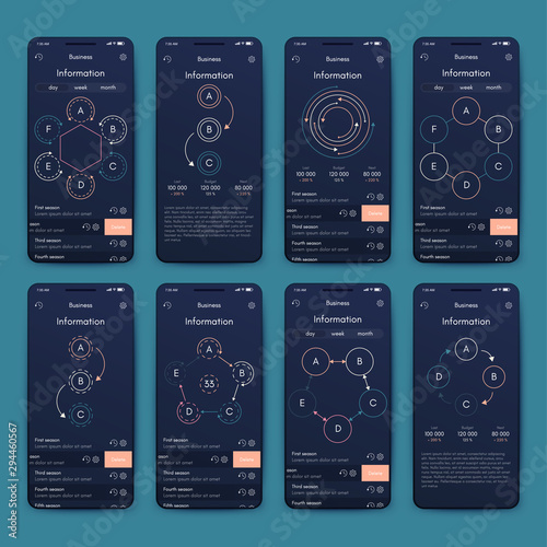 Different UI, UX, GUI screens and flat web icons for mobile apps