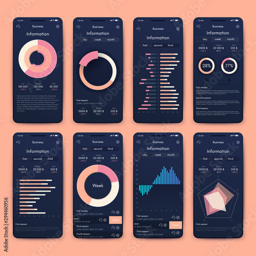 Different UI, UX, GUI screens and flat web icons for mobile apps