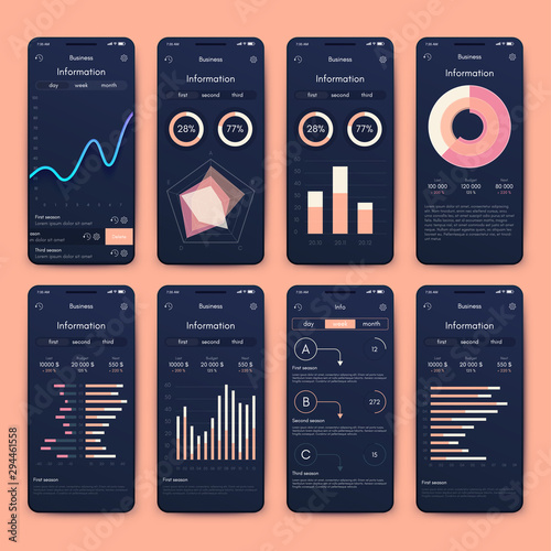 Different UI, UX, GUI screens and flat web icons for mobile apps