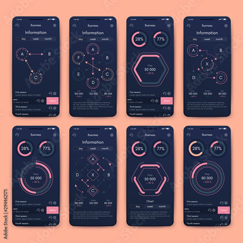 Different UI, UX, GUI screens and flat web icons for mobile apps