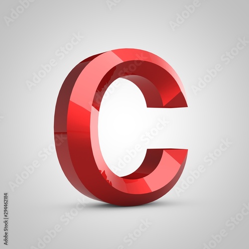 Red glossy chiseled letter C uppercase