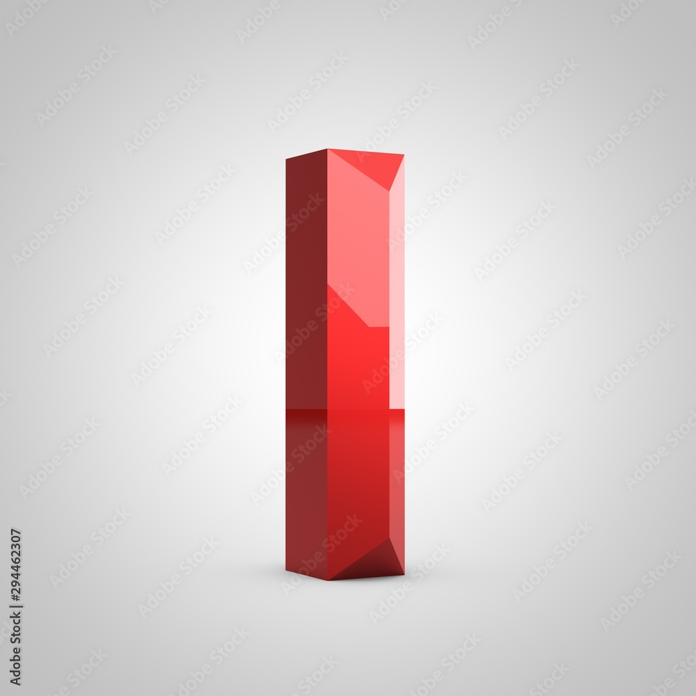 Red glossy chiseled letter I uppercase Red glossy chiseled letter I uppercase