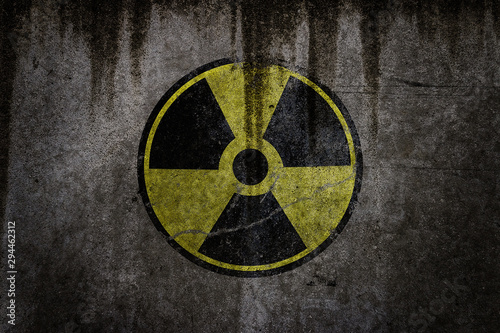 Fotografie, Obraz radiation hazard sign radiation warning sign on black background - grunge radioa