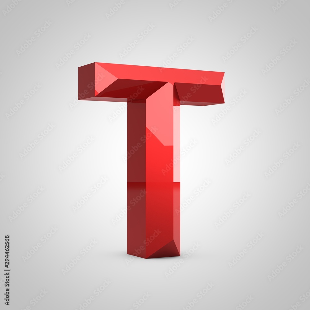 Red glossy chiseled letter T uppercase