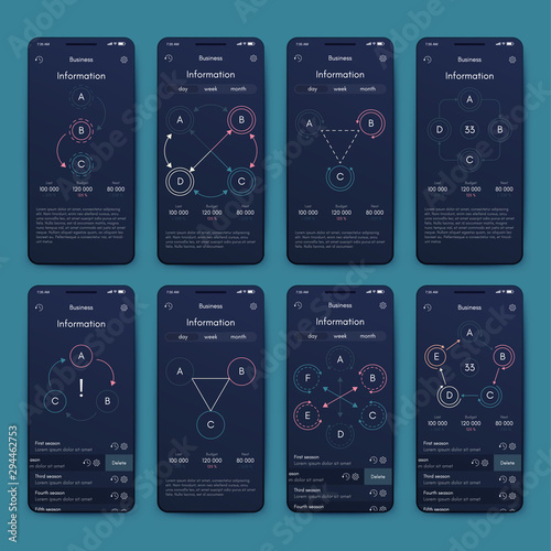 Different UI, UX, GUI screens and flat web icons for mobile apps