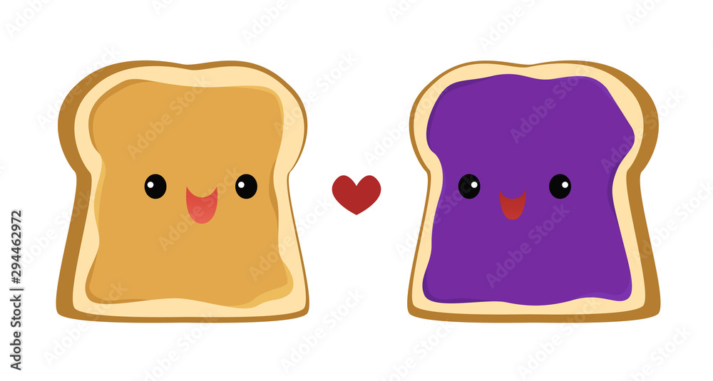 Vector illustration of a slice of bread with peanut butter and a slice