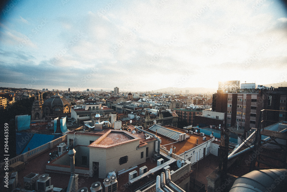 Naklejka premium BARCELONA, SPAIN; 15 JUN 2019: Aerial view of Barcelona. Specifically from the Diagonal Mar