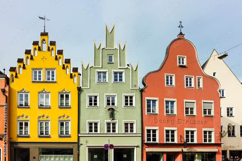 Landshut, Germany: Traditional Gothic Colourful Houses in the Historical Town of Landshut