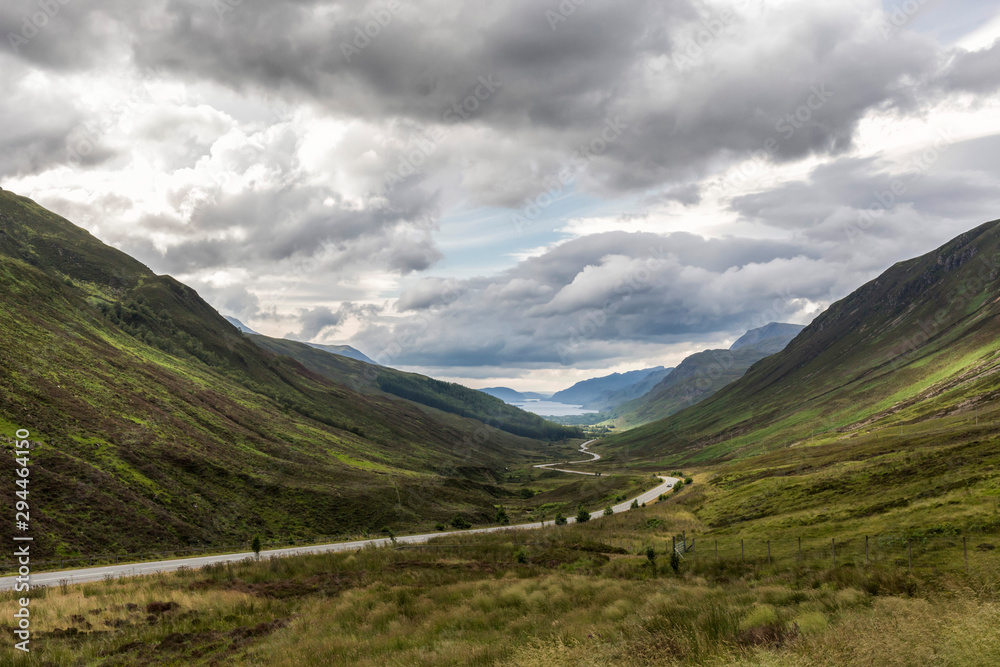 Valley view below the mountains of Apllecross, HIghlands, Scotland